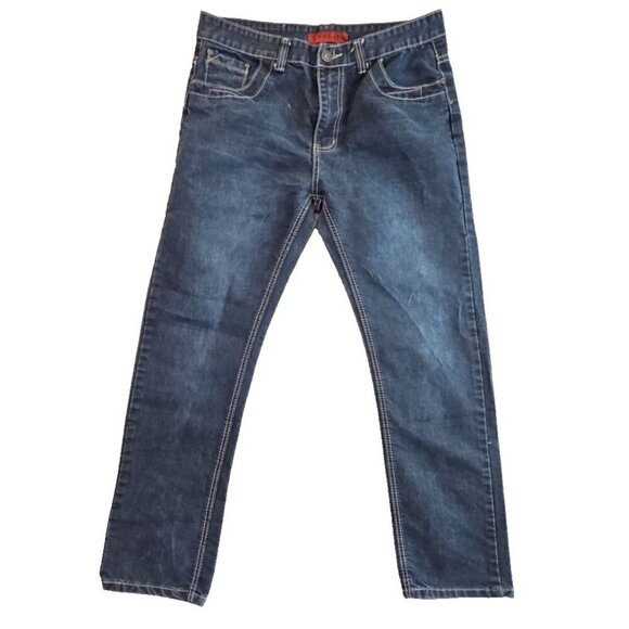 True Rock Jeans Men's 36x30 Straight Leg Dark Wash 7 Pockets Contrast Stitch EUC - Picture 1 of 16